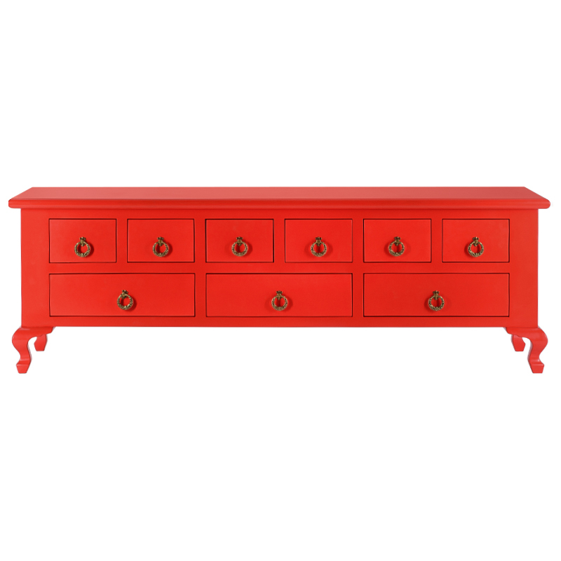 Комод длинный в стиле Шинуазри 9 ящиков Chinese Deep Red Красный Красный Комод длинный в стиле Шинуазри 9 ящиков Chinese Deep Red Красный Красный в Челябинске | Loft Concept