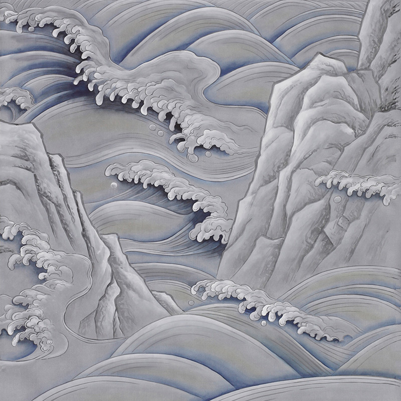 Обои ручная роспись Matsushima Waves Hokusai on Gun Metal dyed silk Обои ручная роспись Matsushima Waves Hokusai on Gun Metal dyed silk в Челябинске | Loft Concept