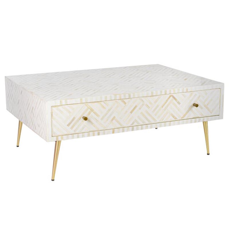 Кофейный стол White Indian Bone Inlay Coffee Table Золотой Бежевый Кофейный стол White Indian Bone Inlay Coffee Table Золотой Бежевый в Челябинске | Loft Concept