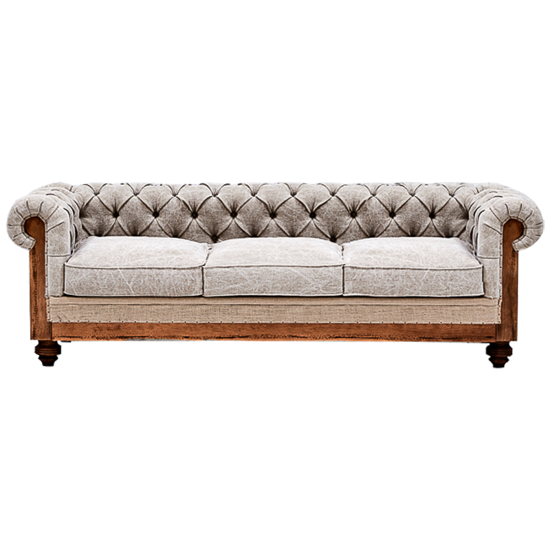 Диван Deconstructed Chesterfield Sofa Triple Gray Серый Бежевый Коричневый в Челябинске | Loft Concept 