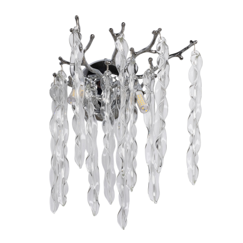 Бра цвета хром с ветвями и прозрачными стеклянными подвесками в виде вытянутых спиральных капель Droplet Chandelier Хром Прозрачный в Челябинске | Loft Concept 
