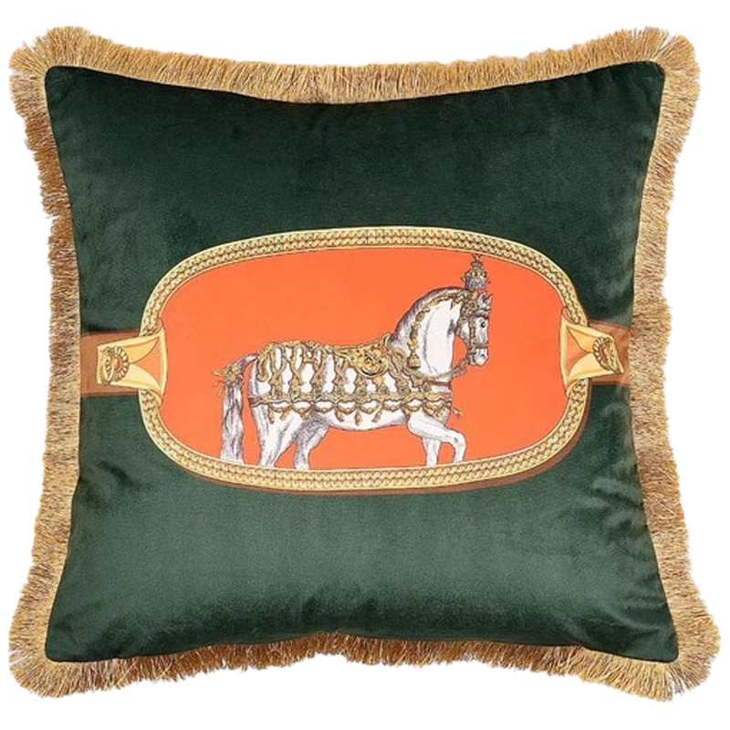 Декоративная подушка Hermes Horse 110 Зеленый Оранжевый Золотой Декоративная подушка Hermes Horse 110 Зеленый Оранжевый Золотой в Челябинске | Loft Concept