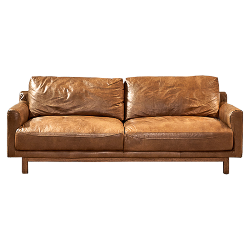 Диван Caramel Leather & Wood Triple Sofa Карамель в Челябинске | Loft Concept 