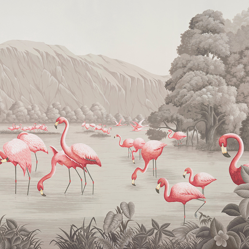 Обои ручная роспись Flamingos Flamingo on Eau Forte scenic paper Обои ручная роспись Flamingos Flamingo on Eau Forte scenic paper в Челябинске | Loft Concept