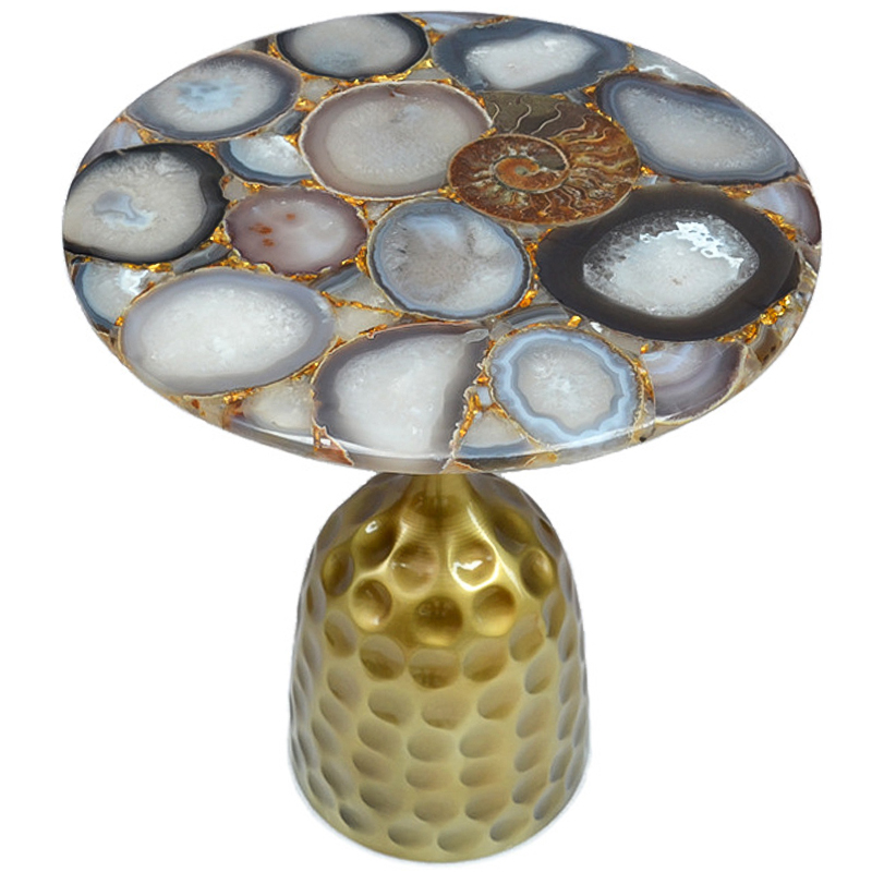 Приставной стол Cluster Surface Beige Agate Side Table Бежево-серый Латунь Коричневый Серый Приставной стол Cluster Surface Beige Agate Side Table Бежево-серый Латунь Коричневый Серый в Челябинске | Loft Concept