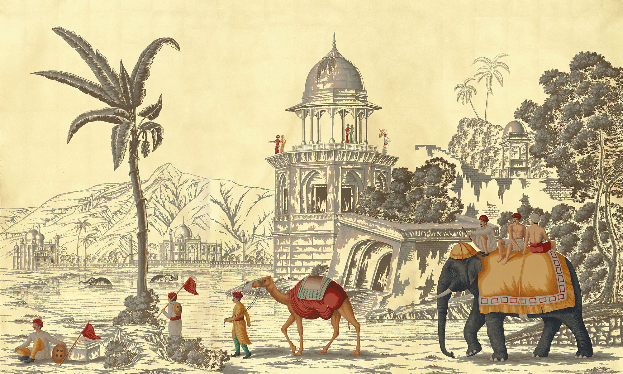 Обои ручная роспись Early Views of India Special Colourway on Deep Rich Gold gilded paper Обои ручная роспись Early Views of India Special Colourway on Deep Rich Gold gilded paper - постер Loft-Concept в Челябинске