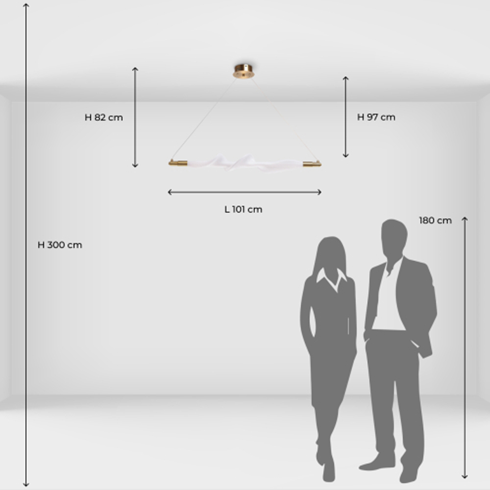 Люстра горизонтальная с волнистым белым плафоном Golden Swirl в Челябинске