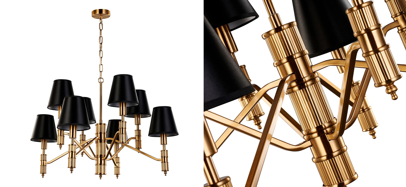 Люстра с черными атласными абажурами Moriart 8 ламп - фото