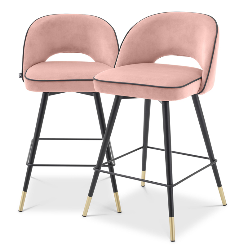 Комплект полубарных стульев Eichholtz Counter Stool Cliff set of 2 nude Розовый пастельный Черный Латунь Комплект полубарных стульев Eichholtz Counter Stool Cliff set of 2 nude Розовый пастельный Черный Латунь в Челябинске | Loft Concept