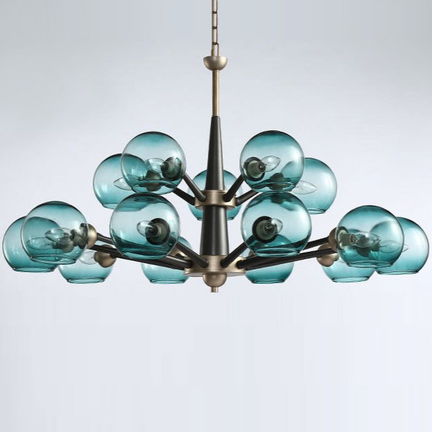 Люстра Thalia chandelier Blue glass 15 Золотой Светло-голубой Черный Люстра Thalia chandelier Blue glass 15 Золотой Светло-голубой Черный в Челябинске | Loft Concept