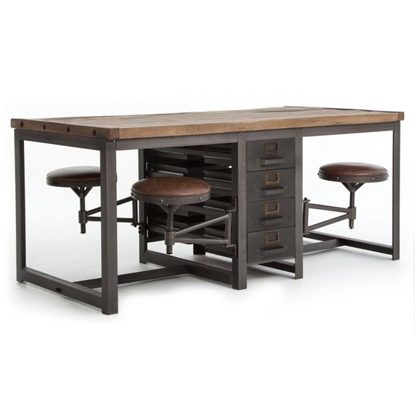 Большой рабочий стол Rupert Work Table Rustic Дуб темный Графит Большой рабочий стол Rupert Work Table Rustic Дуб темный Графит в Челябинске | Loft Concept