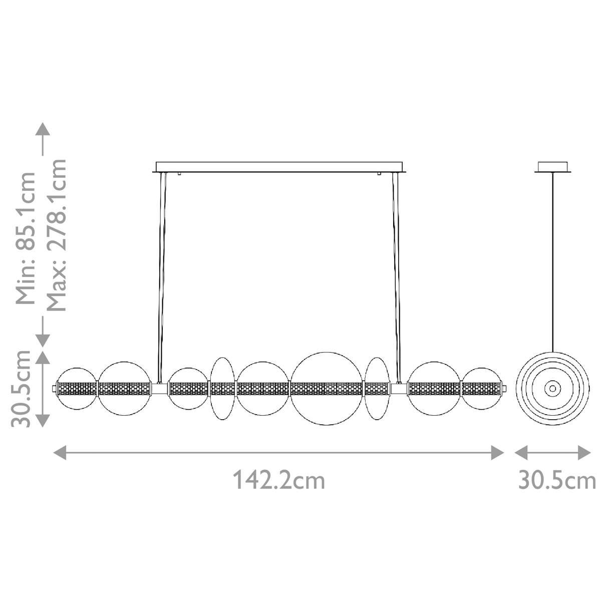 Подвесной светильник линейный с прозрачными стеклянными шарами разного диаметра Eurofase в Челябинске