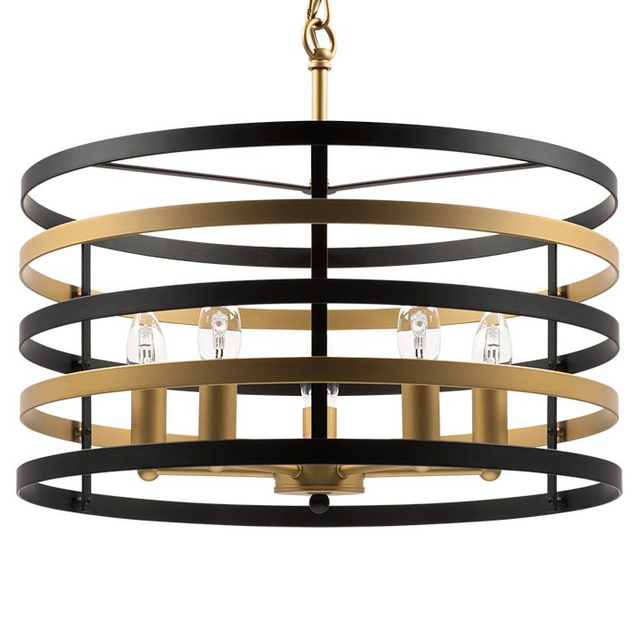 Люстра Gold Stripes Chandelier 5 Черный Золотой Люстра Gold Stripes Chandelier 5 Черный Золотой в Челябинске | Loft Concept