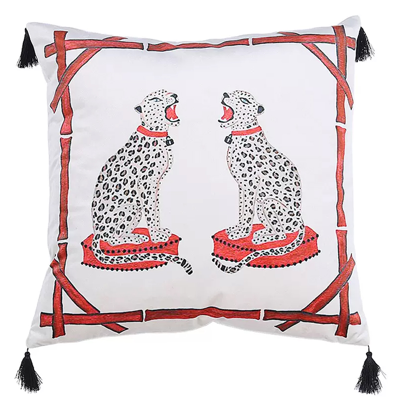 Декоративная подушка Стиль Gucci Two Cheetahs Cushion Белый Красный Черный Декоративная подушка Стиль Gucci Two Cheetahs Cushion Белый Красный Черный в Челябинске | Loft Concept