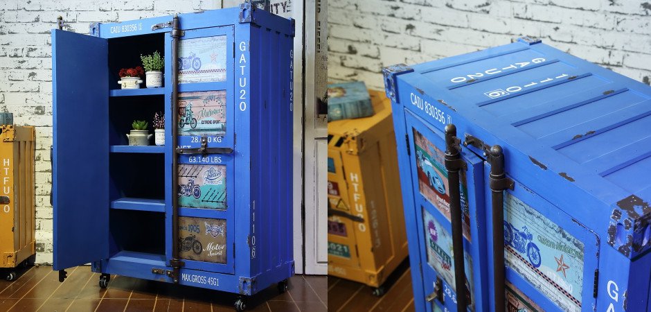 Синяя тумбочка контейнер Blue chest of drawers vintage Sea Container Синяя тумбочка контейнер Blue chest of drawers vintage Sea Container - Loft-Concept в Челябинске