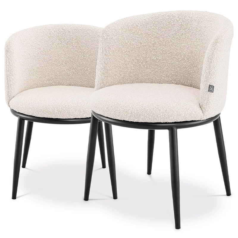 Комплект из двух стульев Eichholtz Dining Chair Filmore Set of 2 Boucle Cream Молочный Черный Комплект из двух стульев Eichholtz Dining Chair Filmore Set of 2 Boucle Cream Молочный Черный в Челябинске | Loft Concept