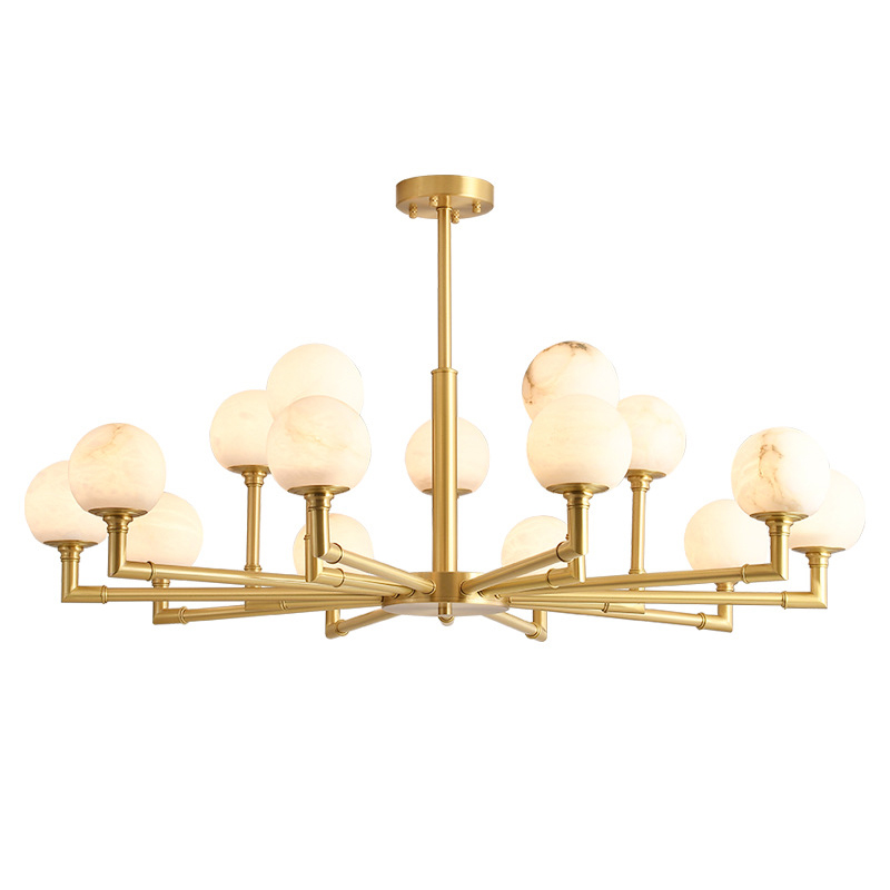 Дизайнерская люстра 15 плафонов из натурального мрамора Marble Plafond Chandelier Золотой в Челябинске | Loft Concept 