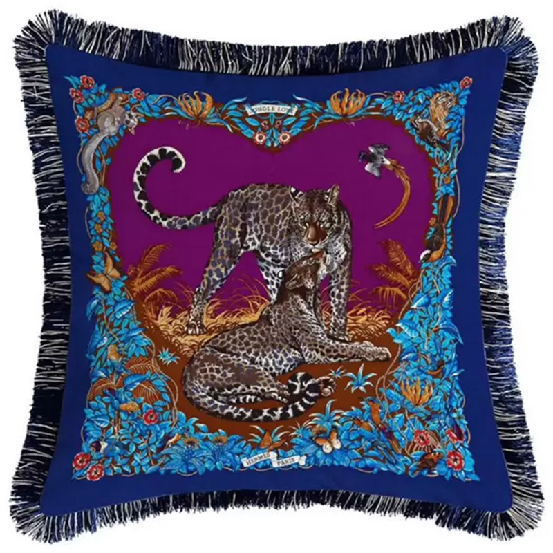 Декоративная подушка Hermes Jungle 59 Мульти Синий Фиолетовый Декоративная подушка Hermes Jungle 59 Мульти Синий Фиолетовый в Челябинске | Loft Concept