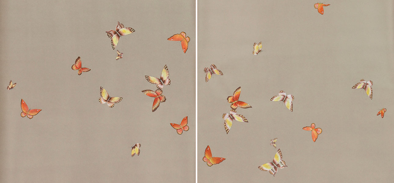 Обои ручная роспись Butterflies Echo on dyed paper - фото