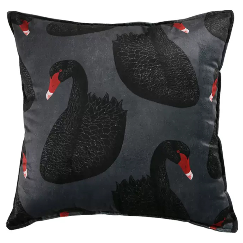 Декоративная подушка Black Swans Cushion Черная Черный Серый Красный Декоративная подушка Black Swans Cushion Черная Черный Серый Красный в Челябинске | Loft Concept