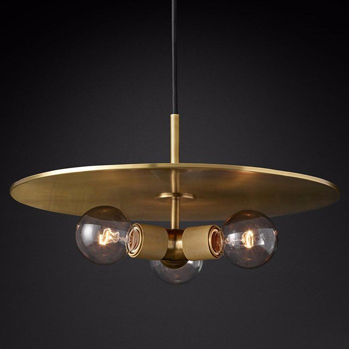 Люстра RH Utilitaire Disk Triple Pendant Brass Латунь Прозрачное Стекло Люстра RH Utilitaire Disk Triple Pendant Brass Латунь Прозрачное Стекло в Челябинске | Loft Concept
