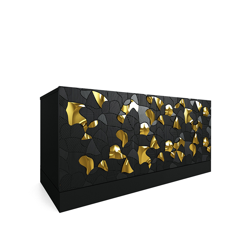 Комод малый инкрустированный золотым орнаментом Wooden Petals Gold Черный Серый Комод малый инкрустированный золотым орнаментом Wooden Petals Gold Черный Серый в Челябинске | Loft Concept