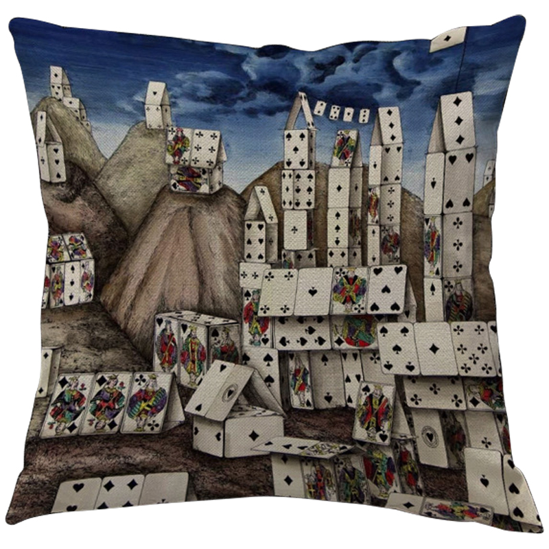 Декоративная подушка Fornasetti City of Cards Синий Серый Мульти Декоративная подушка Fornasetti City of Cards Синий Серый Мульти в Челябинске | Loft Concept