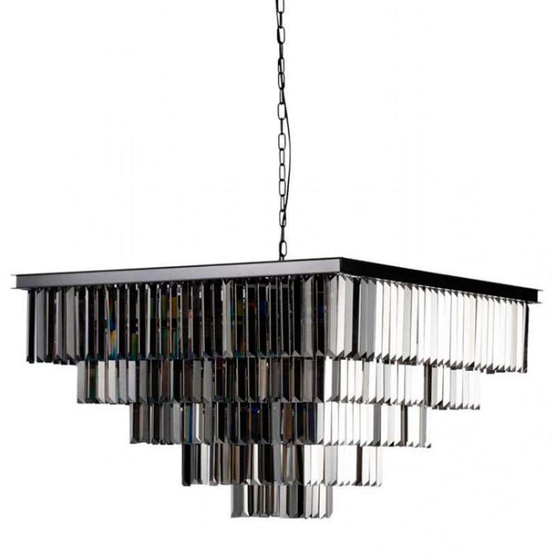 Квадратная Люстра RH 1920s Odeon Black iron Five layers Серое Стекло 80х80 Черный Серый Квадратная Люстра RH 1920s Odeon Black iron Five layers Серое Стекло 80х80 Черный Серый в Челябинске | Loft Concept