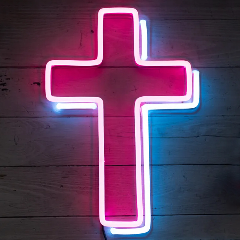 Неоновая настенная лампа Cross Neon Wall Lamp Розовый Синий Неоновая настенная лампа Cross Neon Wall Lamp Розовый Синий в Челябинске | Loft Concept
