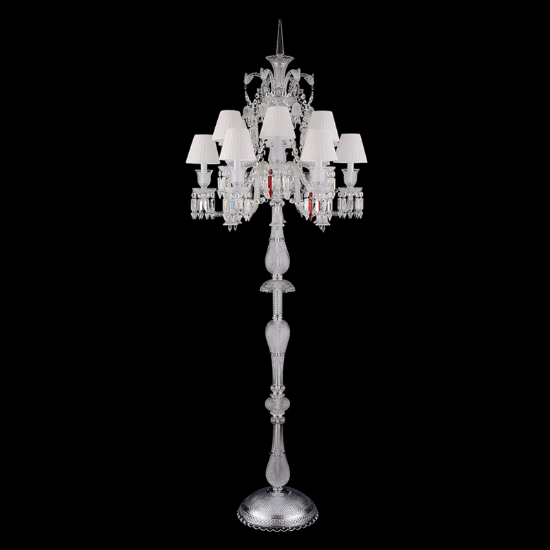Торшер с 12-ю белыми текстильными абажурами и хрустальными подвесками Lustre Reverie Хром Прозрачное Стекло Белый Торшер с 12-ю белыми текстильными абажурами и хрустальными подвесками Lustre Reverie Хром Прозрачное Стекло Белый в Челябинске | Loft Concept