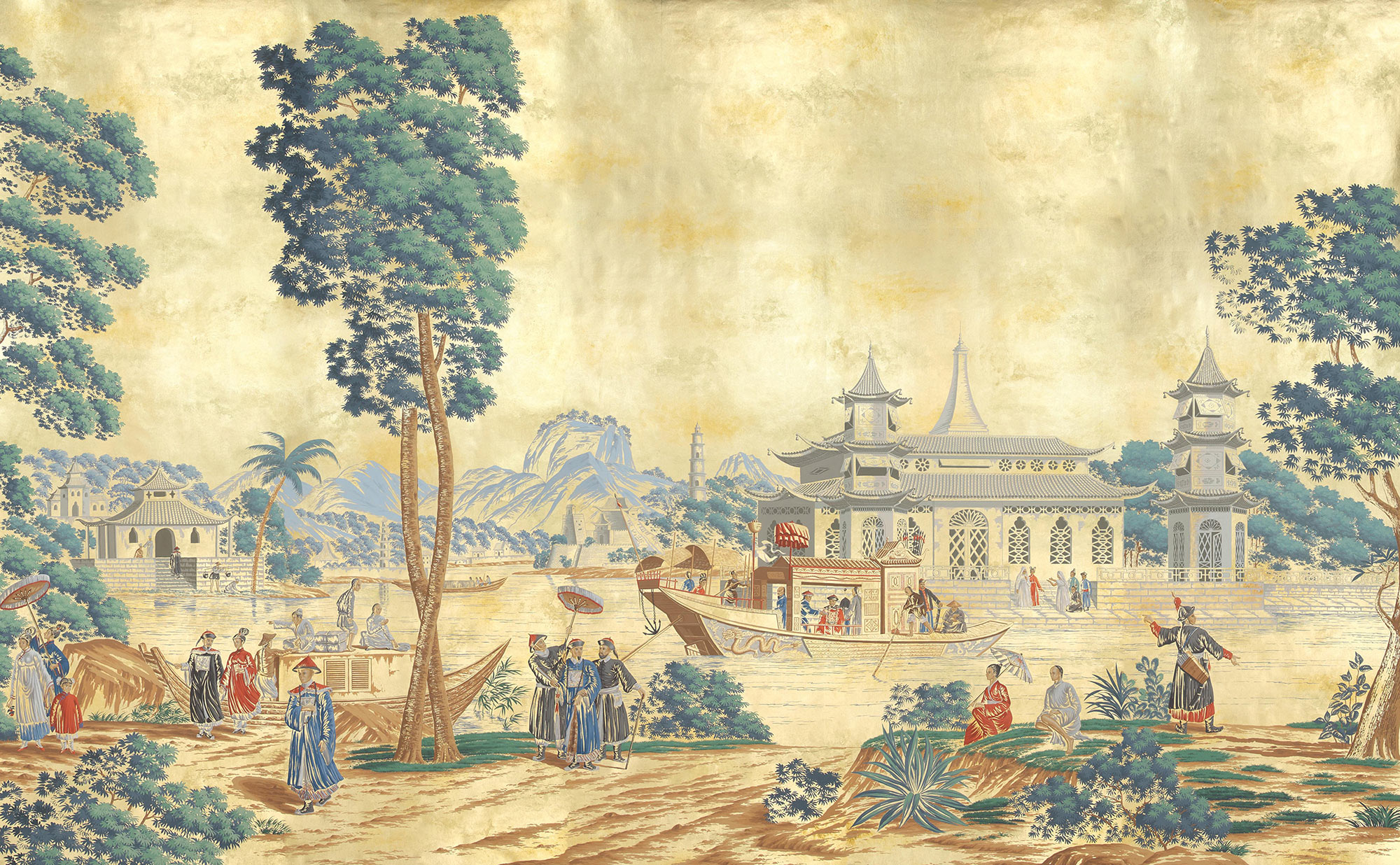 Обои ручная роспись Procession Chinoise Special Colourway on Warm Gold gilded paper Обои ручная роспись Procession Chinoise Special Colourway on Warm Gold gilded paper - постер Loft-Concept в Челябинске