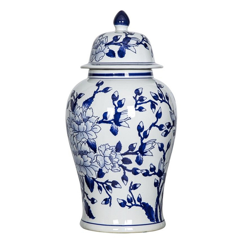 Ваза с крышкой и синим цветочным узором Blue & White Ornament Белый Синий Ваза с крышкой и синим цветочным узором Blue & White Ornament Белый Синий в Челябинске | Loft Concept
