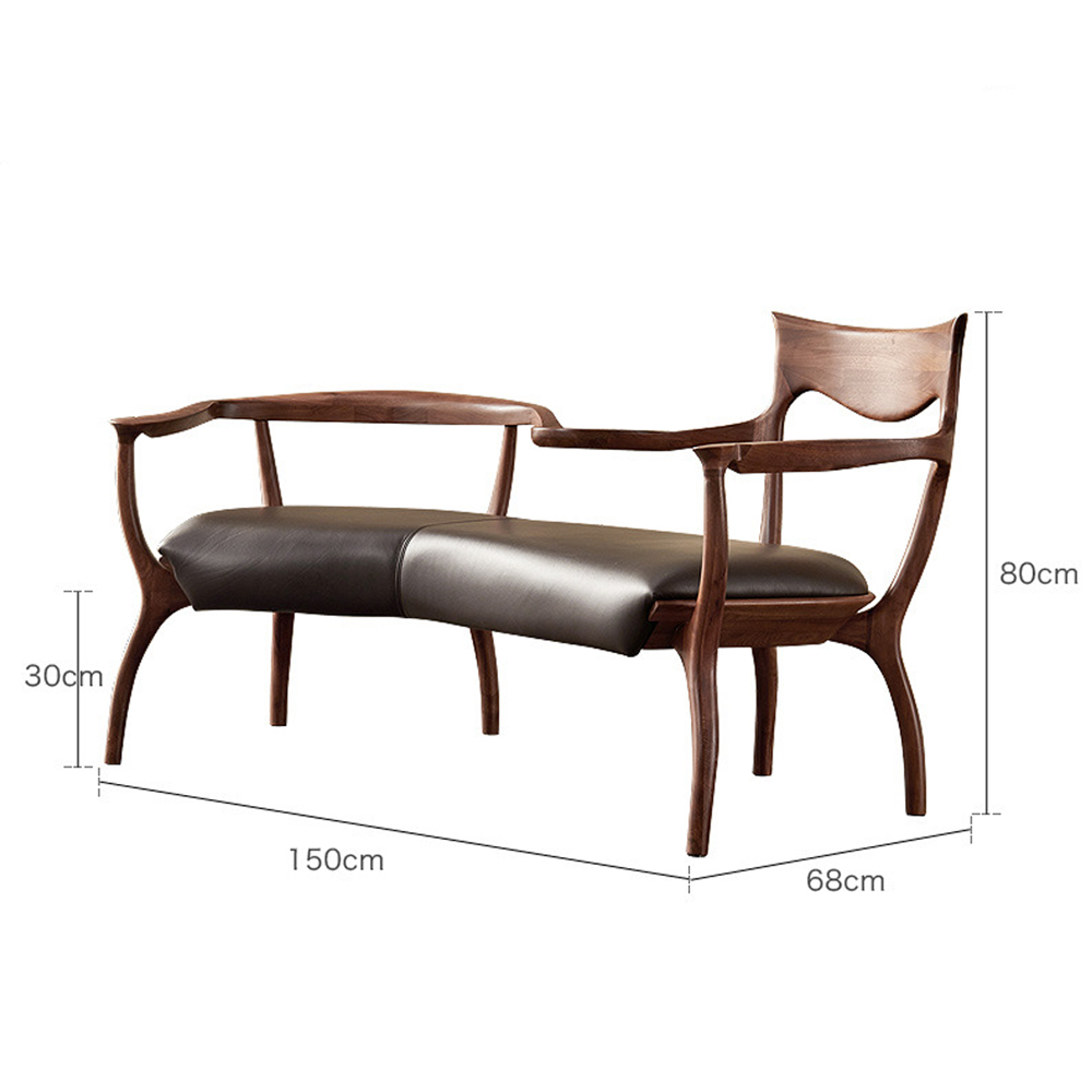Кушетка с деревянным каркасом и сиденьем из коричневой натуральной кожи Moon Walnut Furniture Кушетка с деревянным каркасом и сиденьем из коричневой натуральной кожи Moon Walnut Furniture в Челябинске