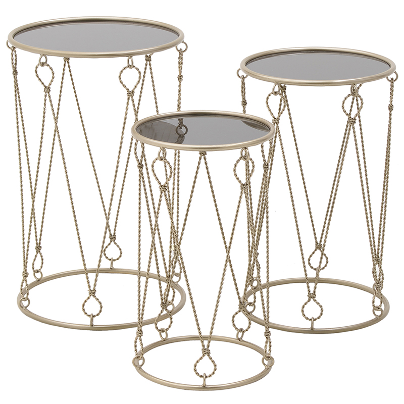 Комплект из 3-х приставных столов Metal Rope Side Tables Золотой Комплект из 3-х приставных столов Metal Rope Side Tables Золотой в Челябинске | Loft Concept