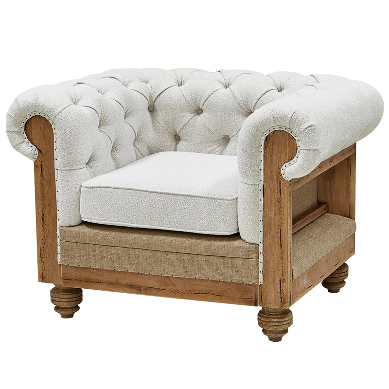 Кресло Deconstructed Chesterfield Armchair White Boucle Белый Древесина в Челябинске | Loft Concept 
