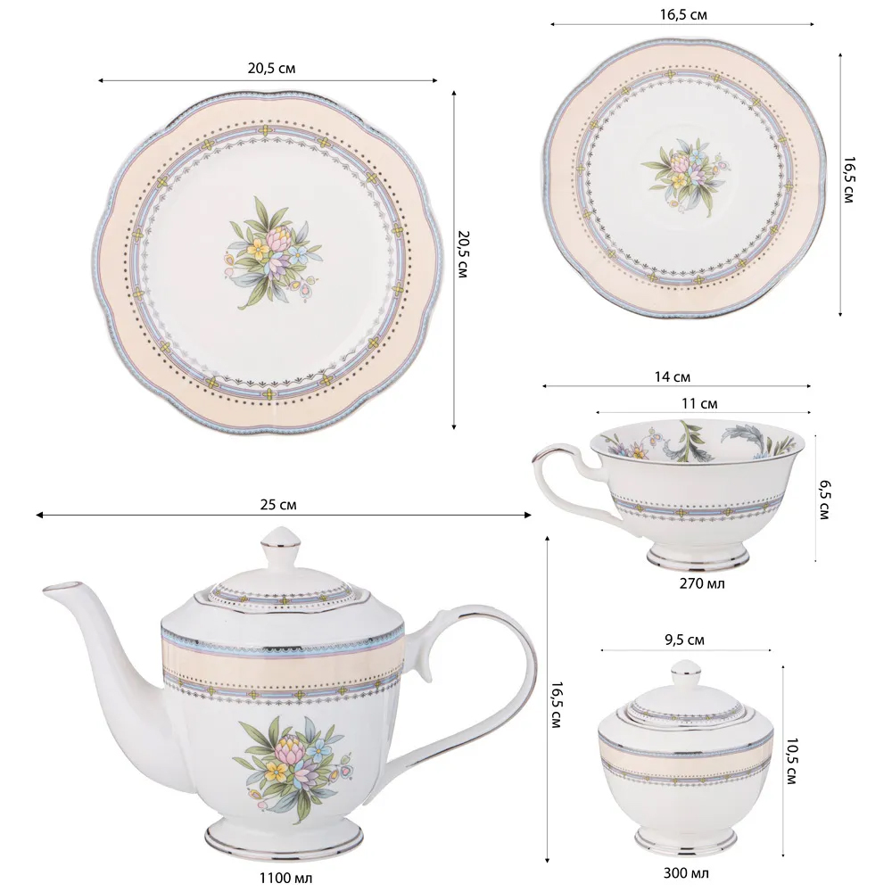 Чайный сервиз из фарфора на 6 персон 20 предметов Tea Flower Set в Челябинске