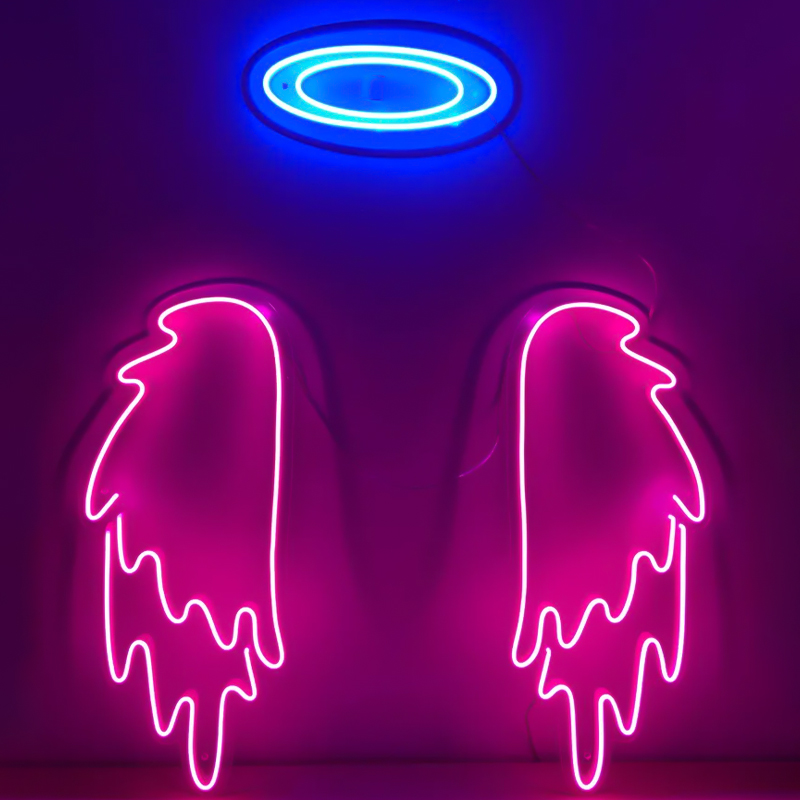 Неоновая настенная лампа Pink Wings Neon Wall Lamp Розовый Синий Неоновая настенная лампа Pink Wings Neon Wall Lamp Розовый Синий в Челябинске | Loft Concept