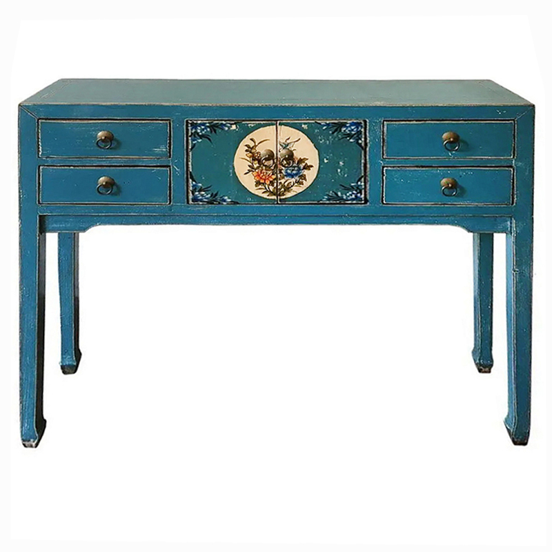 Консоль в китайском стиле с 4-мя ящиками Chinese Elm Console Table Синий в Челябинске | Loft Concept 