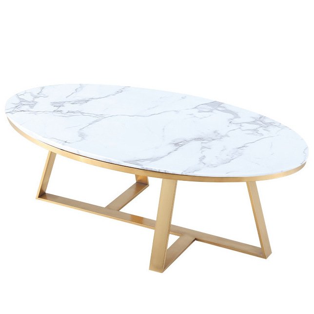 Кофейный стол Marble Oval Table Латунь Белый Кофейный стол Marble Oval Table Латунь Белый в Челябинске | Loft Concept