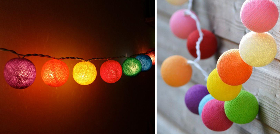 Гирлянда хлопковые фонарики Сotton Ball Rainbow - Loft-Concept в Челябинске