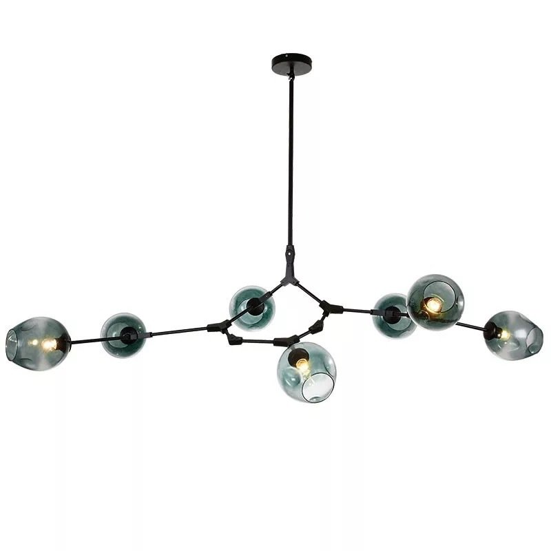 Люстра Сrumpled Glass Bubble Chandelier blue Glass Черный Голубой пастельный в Челябинске | Loft Concept 