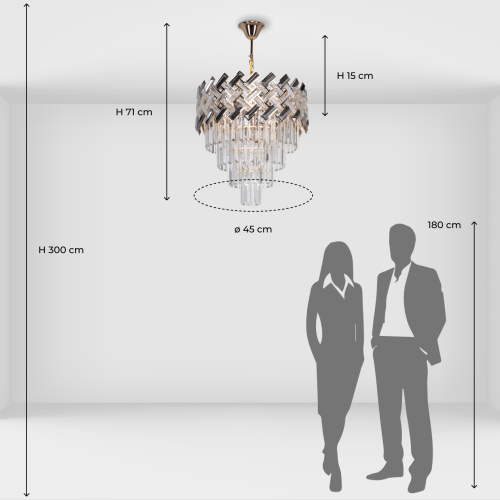 Люстра многоярусная с переплетенными металлическими элементами черного и золотого цвета и прозрачными хрустальными подвесками Empire Chandelier Crystal в Челябинске