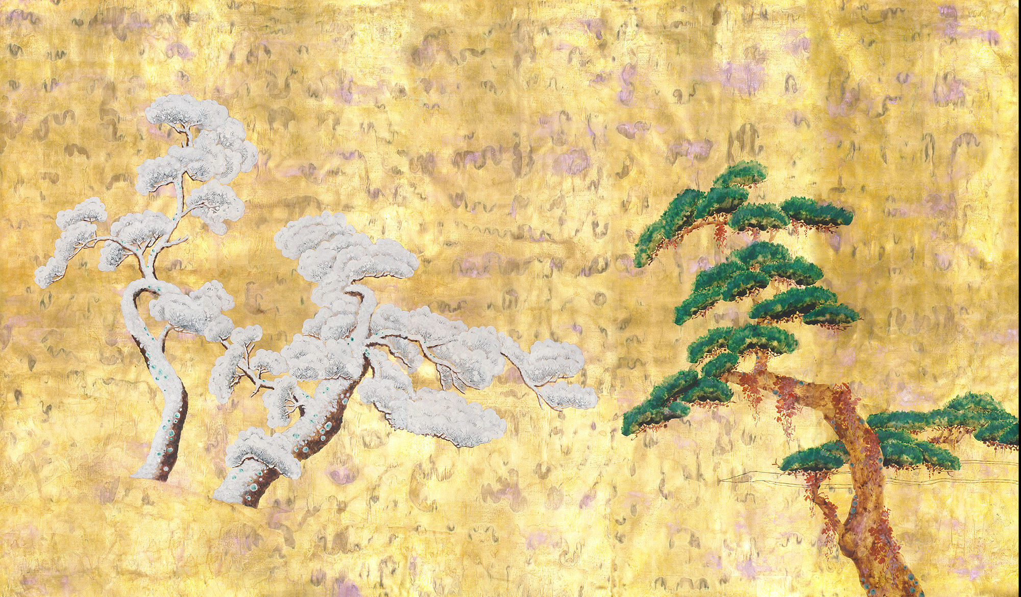 Обои ручная роспись Pine Trees Original colourway on Old Gold gilded paper with pearlescent antiquing Обои ручная роспись Pine Trees Original colourway on Old Gold gilded paper with pearlescent antiquing - постер Loft-Concept в Челябинске