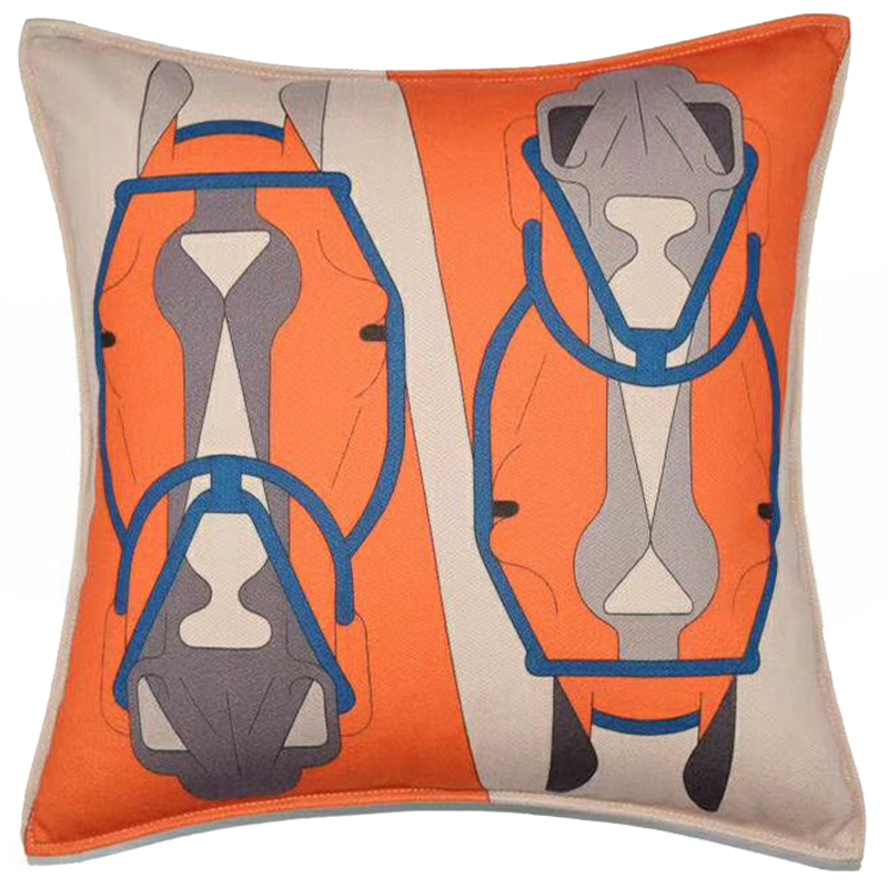 Декоративная подушка Hermes Horse 27 Оранжевый Бежево-серый Синий Декоративная подушка Hermes Horse 27 Оранжевый Бежево-серый Синий в Челябинске | Loft Concept