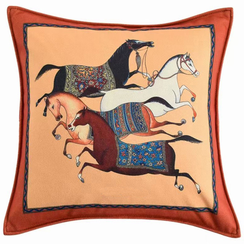 Декоративная подушка Hermes Horse 39 Оранжевый Мульти Декоративная подушка Hermes Horse 39 Оранжевый Мульти в Челябинске | Loft Concept