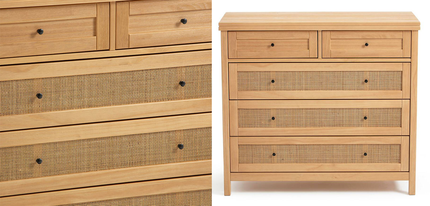 Комод в скандинавском стиле Niels Wicker 5 drawers ящики с плетеными вставками - фото №1