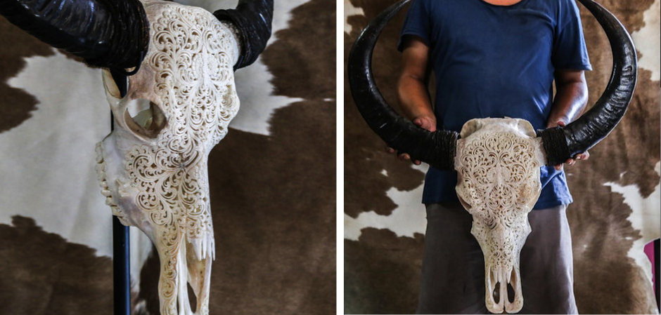 Череп буйвола с резьбой Buffalo Skull Tribal Carving Череп буйвола с резьбой Buffalo Skull Tribal Carving - Loft-Concept в Челябинске