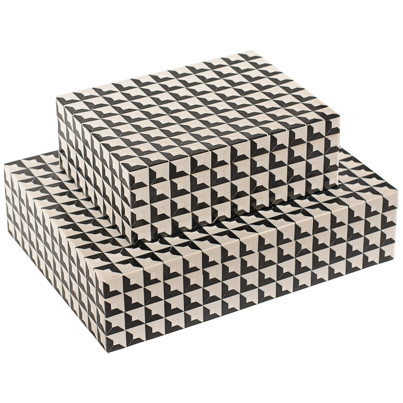 Комплект шкатулок Black White Square Bone Inlay Черно-белый Комплект шкатулок Black White Square Bone Inlay Черно-белый в Челябинске | Loft Concept