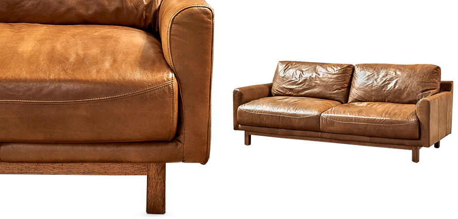 Диван Caramel Leather & Wood Triple Sofa Диван Caramel Leather & Wood Triple Sofa - Loft-Concept в Челябинске