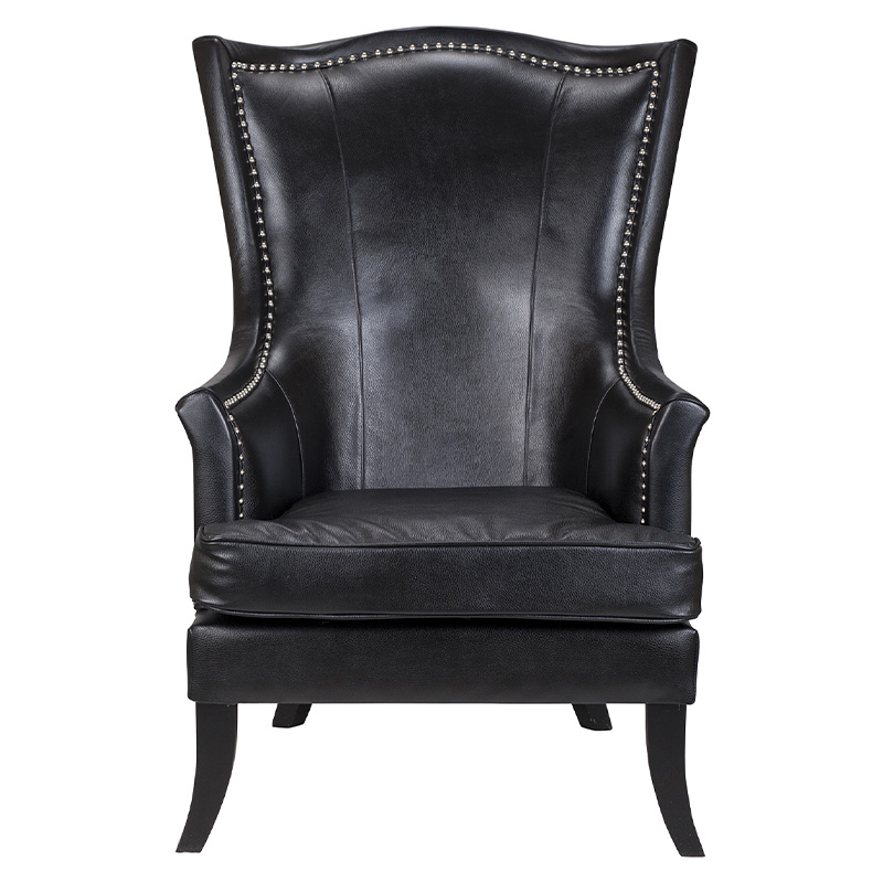 Кресло из натуральной кожи на 4-х деревянных ножках из массива бука Daniel Leather Armchair black Черный Кресло из натуральной кожи на 4-х деревянных ножках из массива бука Daniel Leather Armchair black Черный в Челябинске | Loft Concept